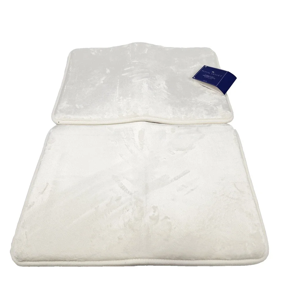 2-Pk 17x24 Royal Velvet Signature Memory Foam Bath Rugs Set White Non-Skid Mats